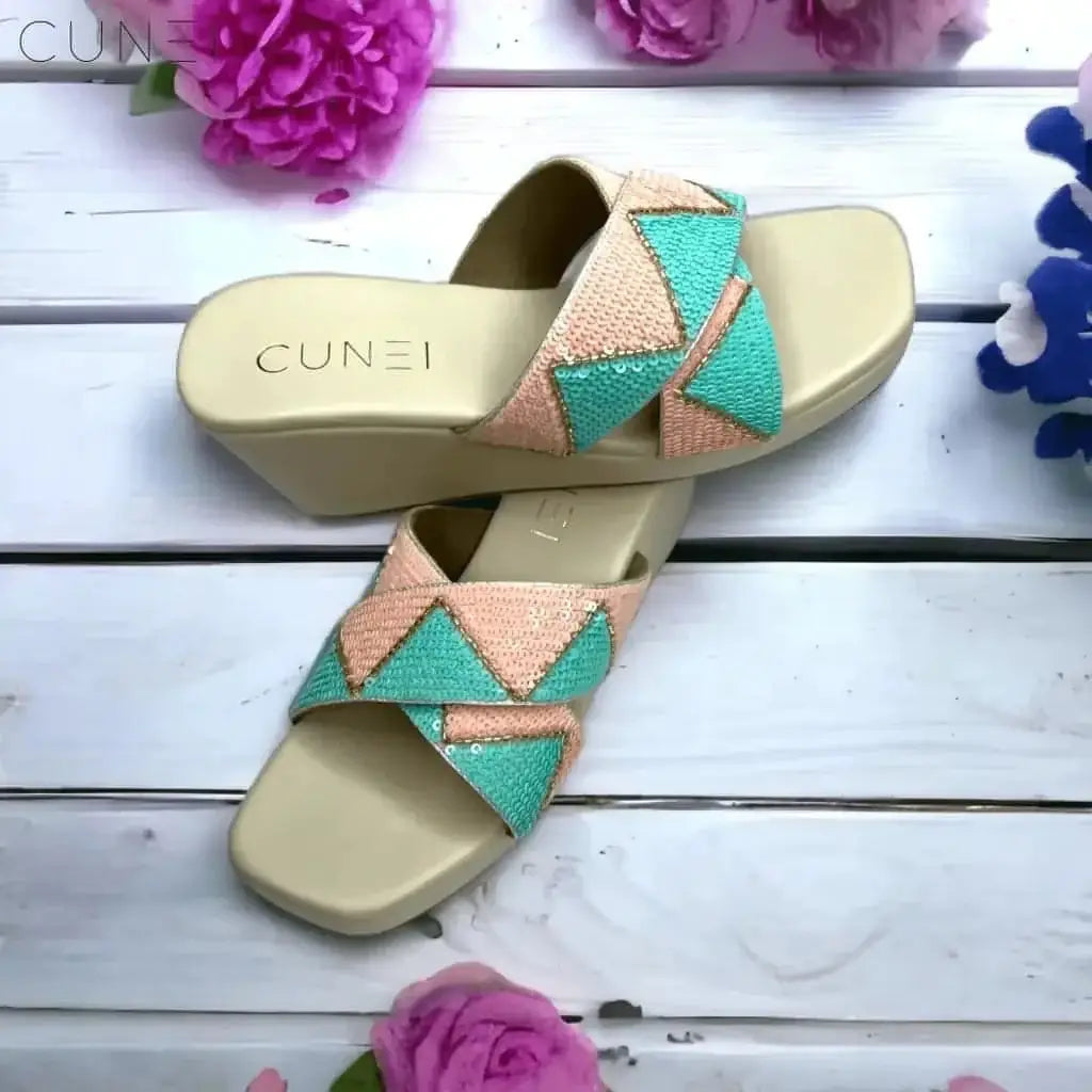 Blue and Peach Women’s Wedge Sandals Cunei India