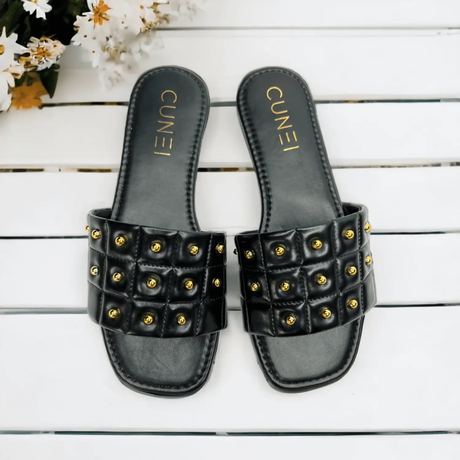 Black Opulence Buttoned Flats Cunei India