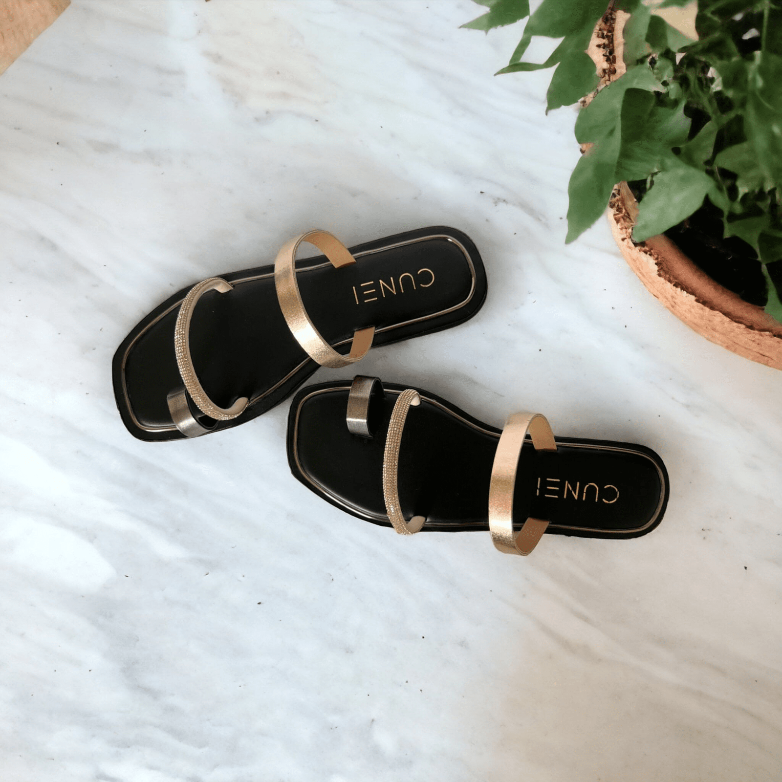 Gala: Black Two Bar Back Strap Sandals from Air & Grace