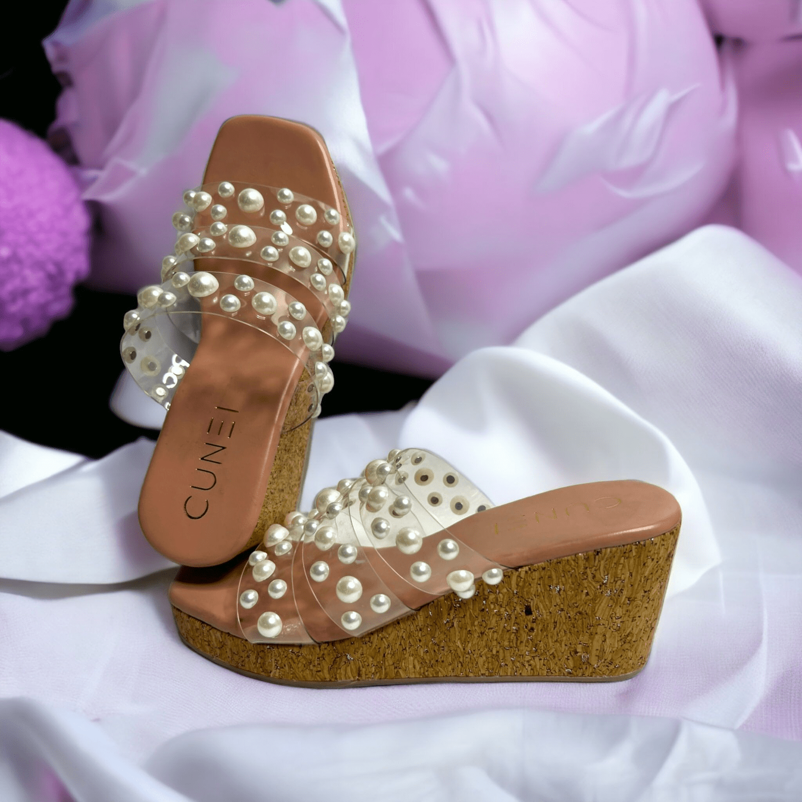 Clear Pink Pearl Wedges