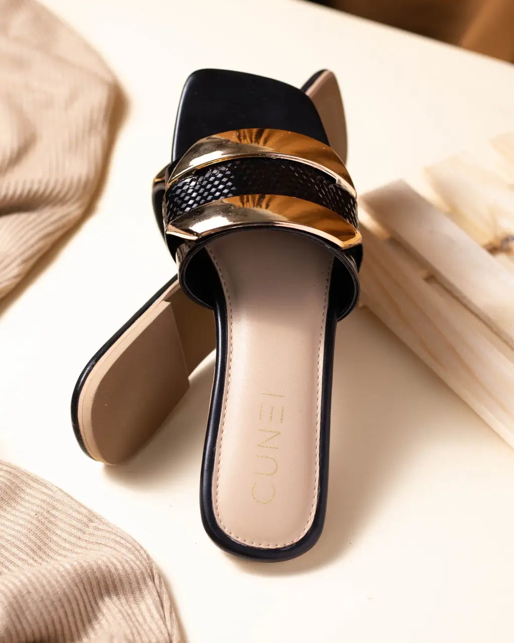 Luxe Golden Black Flats - Elegant Women's Flats Cunei India