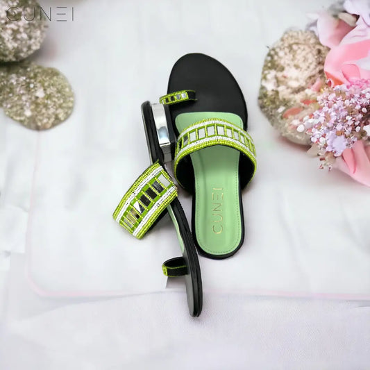 Green Mirrored Beads Heels - Heels