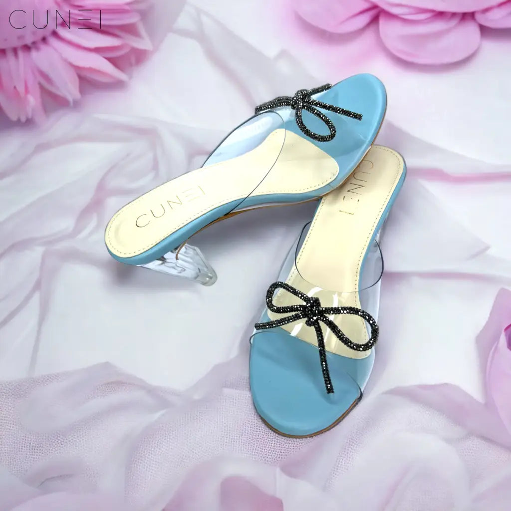 Pastel Blue Clear Strap Bella Heels with Bow - Heels