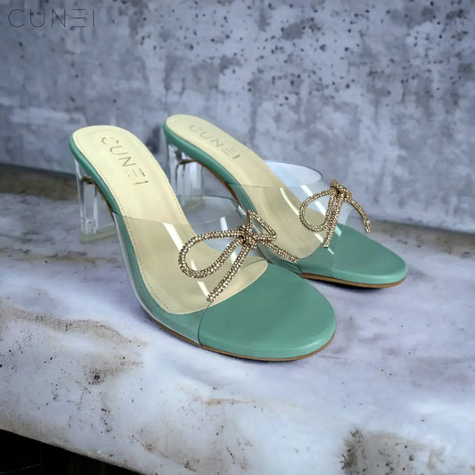 Pastel Green Clear Strap Bella Heels with Bow - Heels