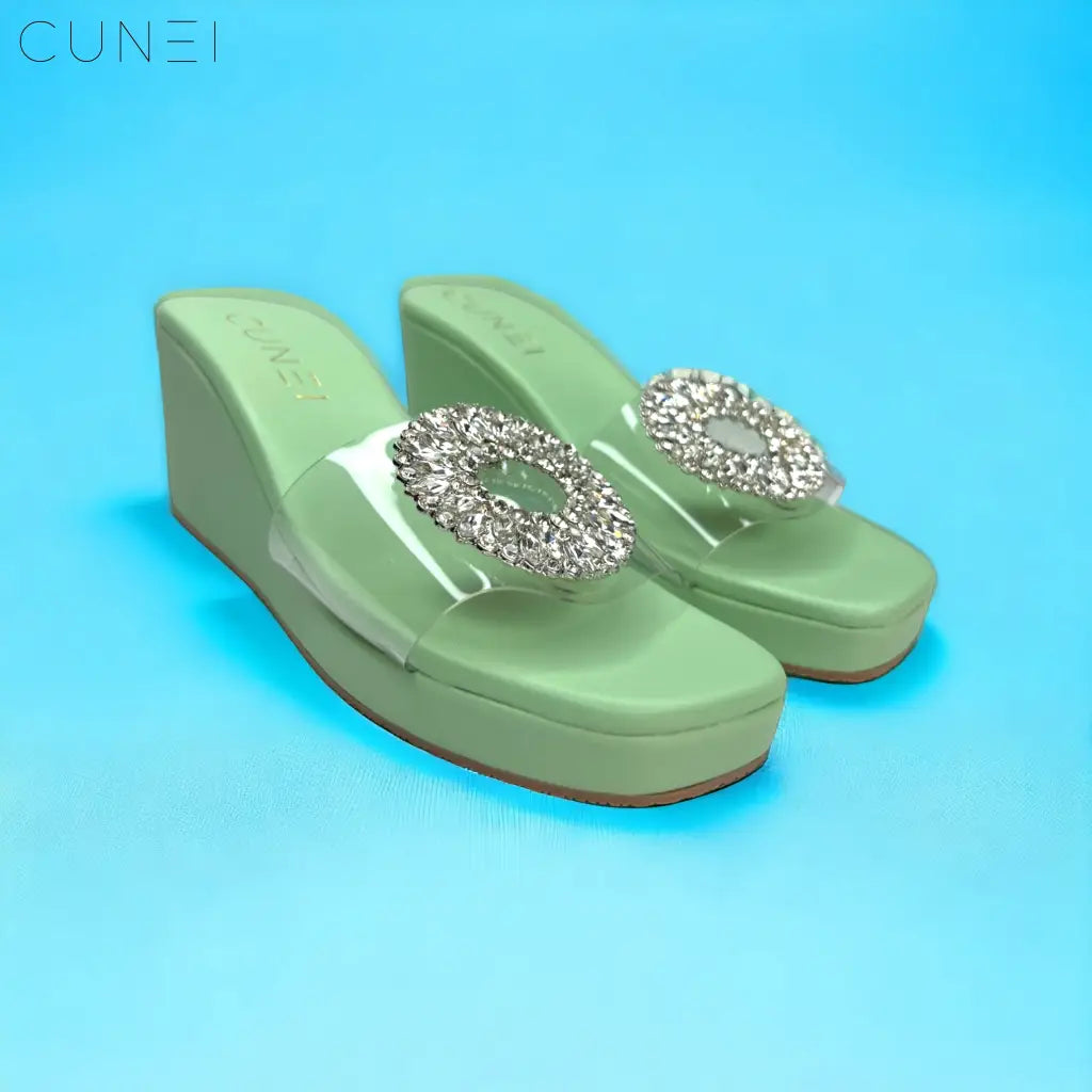 Pastel Green Wedges with Transparent Strap