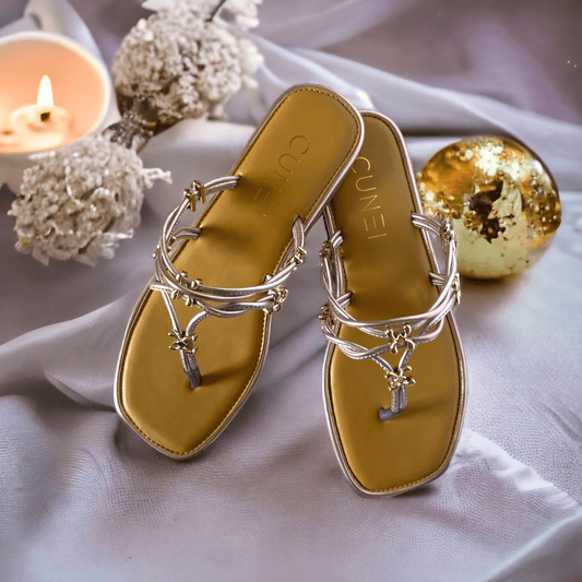 Gold metallic flat on sale sandals