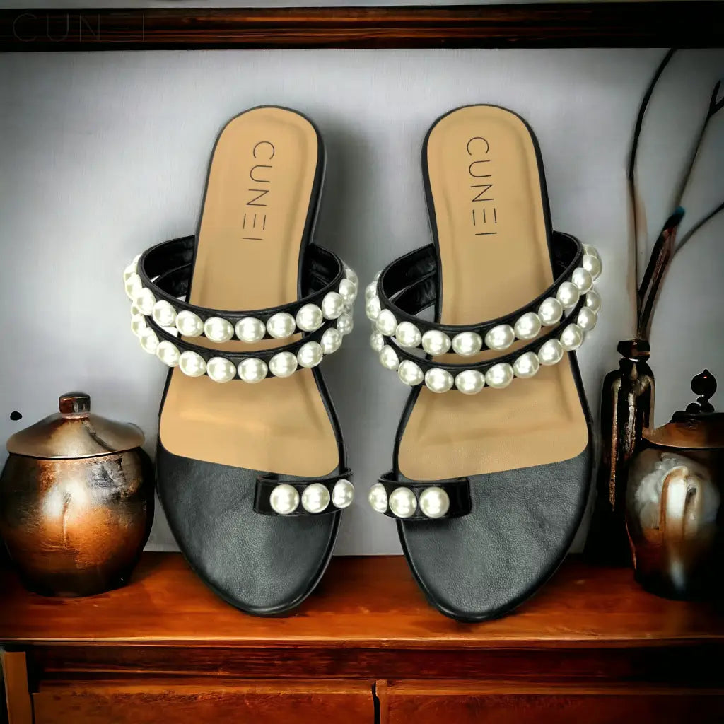 Tan Pearl Open Toe Sandals - Heels