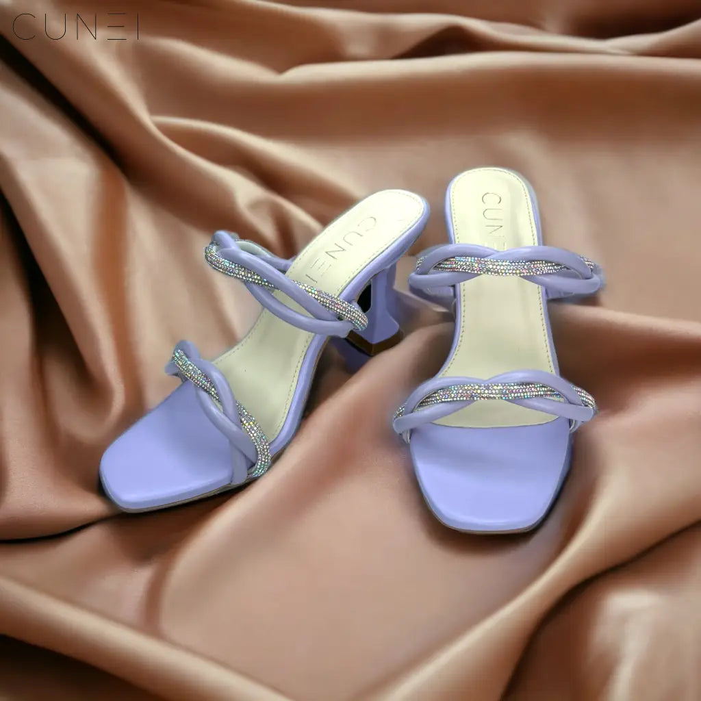 Womens Angella Royal Lilac Satin Crystal Block-heel Platform Stiletto Sandal  | Nina Shoes